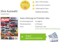 "Auto Zeitung": Jahresabo mit Bestchoice-Gutschein für kurze Zeit