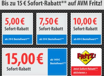 Völkner: 5 - 15 Euro Rabatt auf Fritz-Produkte von AVM