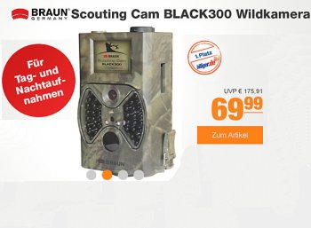 Plus: Wildkamera Braun Scouting Cam BLACK300 für 69,99 Euro frei Haus