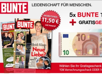 Fünf Ausgaben "Bunte" für 1,50 Euro frei Haus