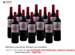 Weinvorteil: 12 Flaschen mehrfach prämierter Tempranillo für 36 Euro frei Haus