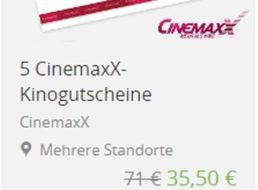 Cinemaxx: Kinogutscheine im Fünferpack für 35,50 Euro frei Haus