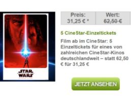 Dailydeal: 5 Cinestar-Tickets für zusammen 31,25 Euro