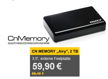 Externe Festplatte mit zwei TByte für 59,90 Euro