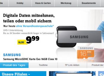 Die Samsung microSDCH-Speicherkarte ist heute für 9,99 Euro frei Haus bei Conrad im Angebot. (Bild: Conrad.de)