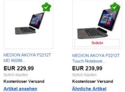 Ebay: Convertible Medion Akoya P2212T mit 64 GByte Flash-Speicher für 229,99 Euro