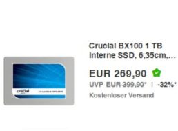 Ebay: Crucial SSD mit einem  TByte für 269,90 Euro frei Haus