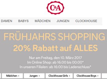 C&A: 20 Prozent Rabatt bis Mitternacht