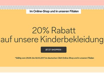 C&A: 20 Prozent Rabatt auf Kinder- und Babykleidung bis Montag abend