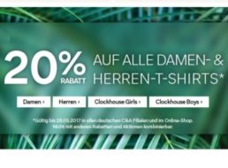 C&A: T-Shirts mit 20 Prozent Rabatt und Gratis-Versand