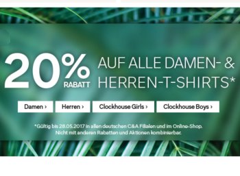 C&A: T-Shirts mit 20 Prozent Rabatt und Gratis-Versand