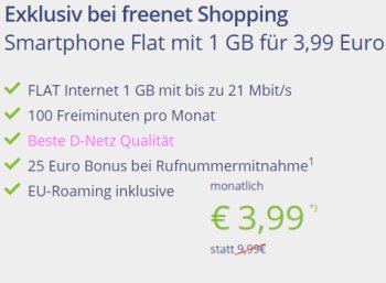 D-Netz: Flat mit 100 Freiminuten und 1 GByte für 3,99 Euro