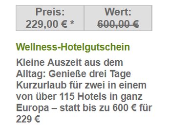 Dailydeal: Wellness-Hotelgutschein für 229 Euro, einlösbar bis 2019