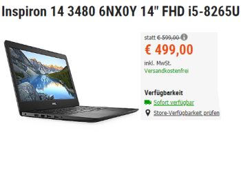 Cyberport: Dell-Notebook mit IPS-Display und Fingerprint für 499 Euro