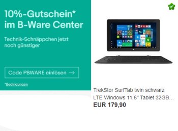 Ebay: 10 Prozent Rabatt auf bereits reduzierte B-Ware für eine Woche