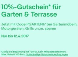 Ebay: Zehn Prozent Rabatt auf Garten & Grillartikel für wenige Tage