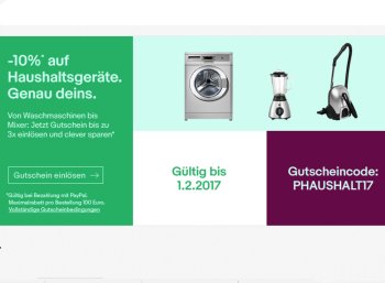 Ebay: Zehn Prozent Rabatt auf Haushaltsgeräte bis zum 1. Februar