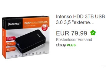 Ebay: Externe Festplatte mit drei TByte für 79,99 Euro frei Haus