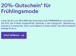 Ebay: 20 Prozent Rabatt auf Mode, Sport und mehr