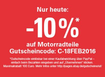 Ebay: Zehn Prozent Rabatt auf Motorradteile für einen Tag