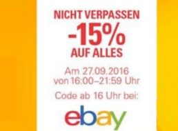 Knaller: 15 Prozent auf alles bei Ebay von 16 bis 22 Uhr