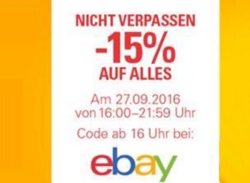 Knaller: 15 Prozent auf alles bei Ebay ab 16 Uhr