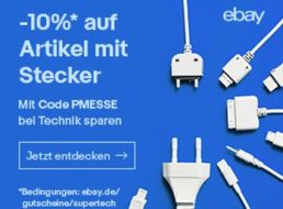 Ebay: 10 Prozent Rabatt auf alle Artikel mit Stecker