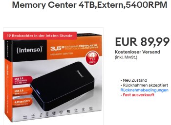 Ebay: Intenso Memory Center mit vier TByte für 89,99 Euro frei Haus