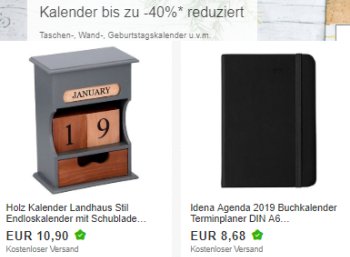 Ebay: Kalender 2019 und 2020 mit bis zu 42 Prozent Rabatt