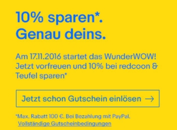 Ebay: 10 Prozent Rabatt auf Artikel von Redcoon und Teufel