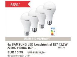 Ebay: Viererpack Samsung-LEDs als Ersatz für 75-Watt-Birnen für 13,95 Euro