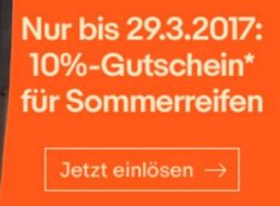 Ebay: Zehn Prozent Rabatt auf Sommerreifen bis zum 29. März