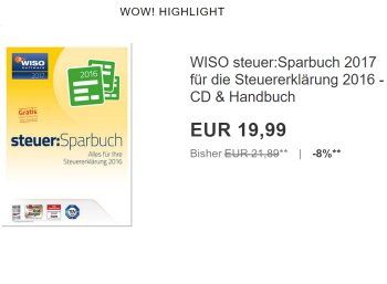 Ebay: Wiso Steuer:Sparbuch 2017 für 19,99 Euro frei Haus