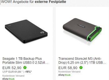 Ebay: Zwei externe Festplatten dank Gutschein zu Knallerpreisen