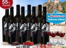 Ebrosia: Achterpaket "Il Divino Syrah" mit vier Spiegelau-Gläsern für 44,90 Euro