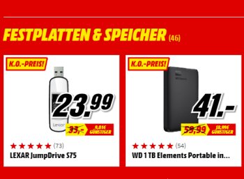 Mediamarkt: TByte-Festplatte inklusive USB-Stick für 41 Euro frei Haus