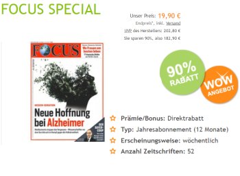 Wieder da: Focus-Jahresabo für 19,90 Euro frei Haus