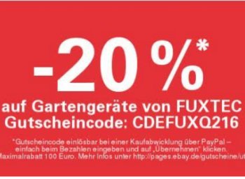 Ebay: 20 Prozent Rabatt auf Gartengeräte von Fuxtec