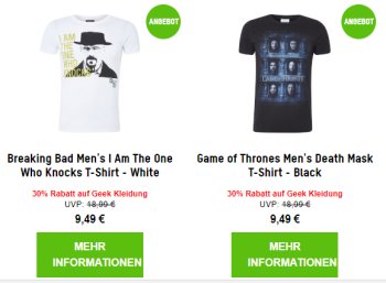 Zavvi: Geek-Shirts ab 5,69 Euro frei Haus via Gutschein