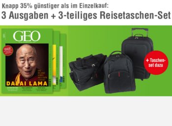 Geo: 3 Ausgaben & dreiteiliges Taschenset für zusammen 15,90 Euro frei Haus