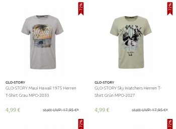 Glo Story: T-Shirts in über 50 Modellen für je 4,99 Euro frei Haus