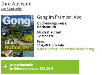 Gong: Jahresabo für 109,40 Euro mit Gutschein über 110 Euro