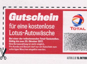 Total: Gratis-Autowäsche im Wert von 10 Euro via "Auto Bild"