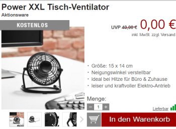 Druckerzubehoer.de: 19 Prozent Rabatt und Gratis-Tischventilator