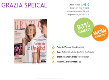 Grazia: Halbjahresabo mit automatischem Ende für 4,95 Euro frei Haus