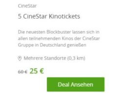 Groupon: Fünferpack Kinotickets für 25 Euro, bei Neukunden nur 15 Euro