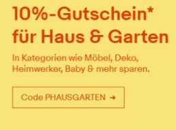 Ebay: 10 Prozent Rabatt auf alle Artikel aus "Haus & Garten"