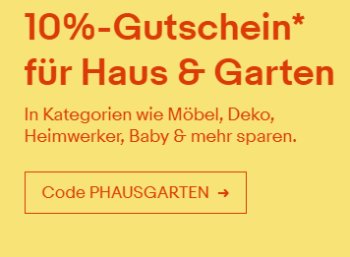 Ebay: 10 Prozent Rabatt auf alle Artikel aus "Haus & Garten" 