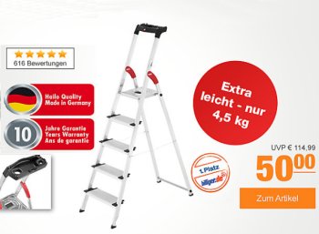 Plus: Aluminium-Sicherheitsleiter Hailo Profistep XXL für 50 Euro frei Haus