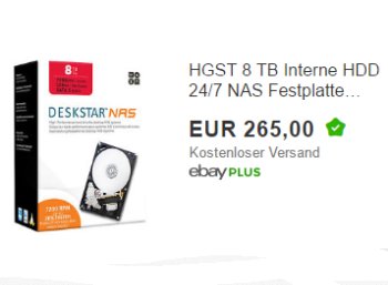 Ebay: NAS-Festplatte mit acht TByte für 225 Euro frei Haus (Bild: Ebay.de)